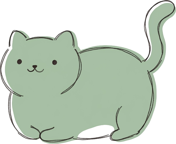 Lou, eine grüne, handgezeichnete Katze