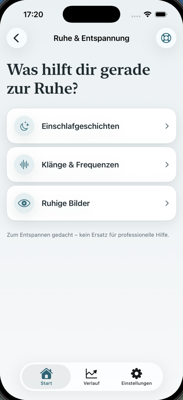 Ruhe-Bereich: Einschlafgeschichten, Klänge und ruhige Bilder