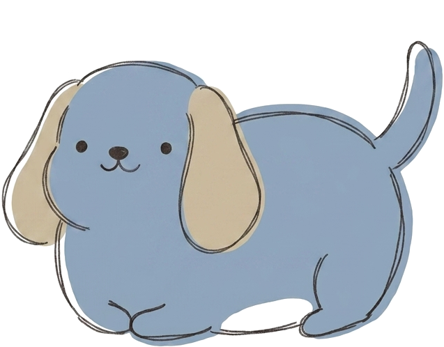 Walli, ein blauer, handgezeichneter Hund